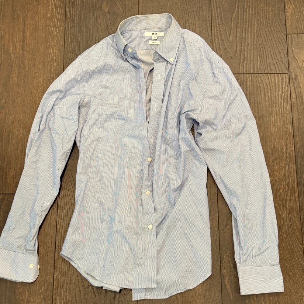 Uniqlo Slim Fit Button-Down Shirt, Light Blue Micro-Stripe, Size S